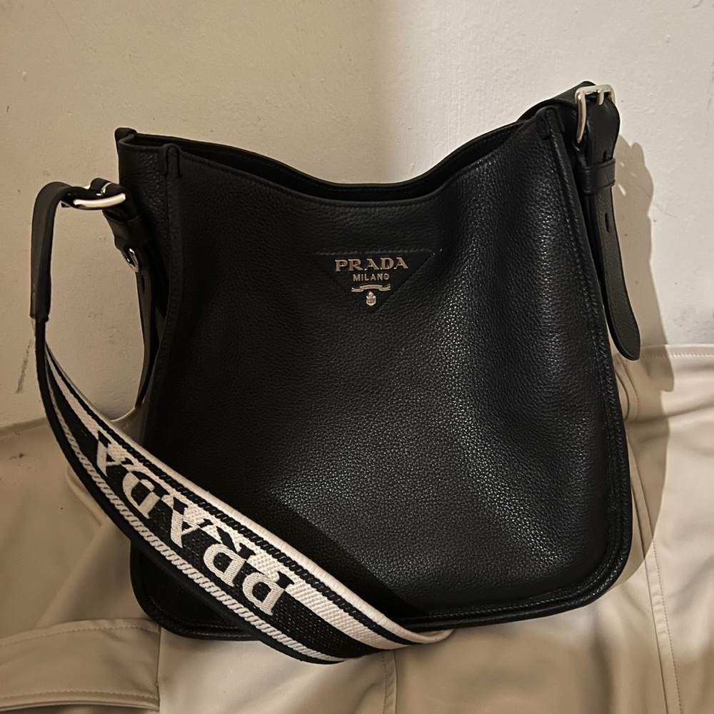 Prada leather black hobo bag